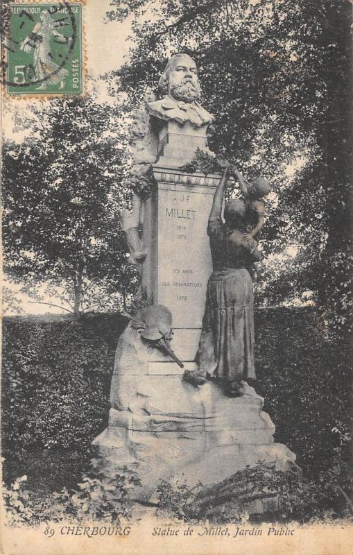 Carte postale ancienne Cherbourg - Statue De Millet - Jardin Public
