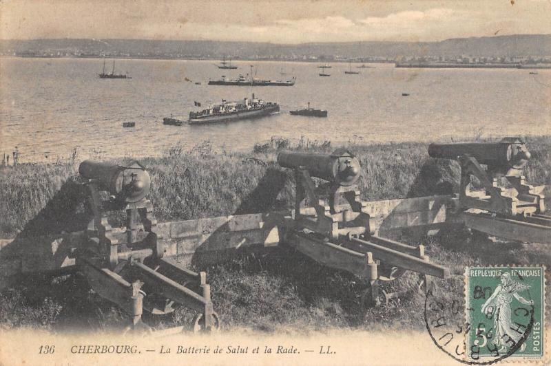 Carte postale ancienne Cherbourg - La Batterie De Salut Et La Rade