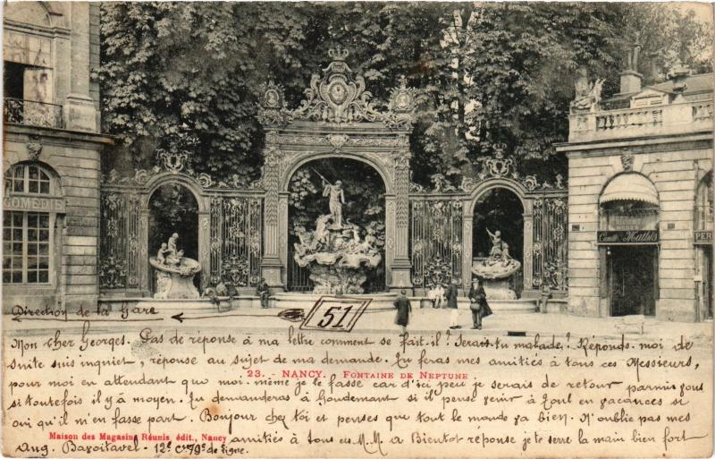 Carte postale ancienne Nancy Fontaine de Neptune à Nancy