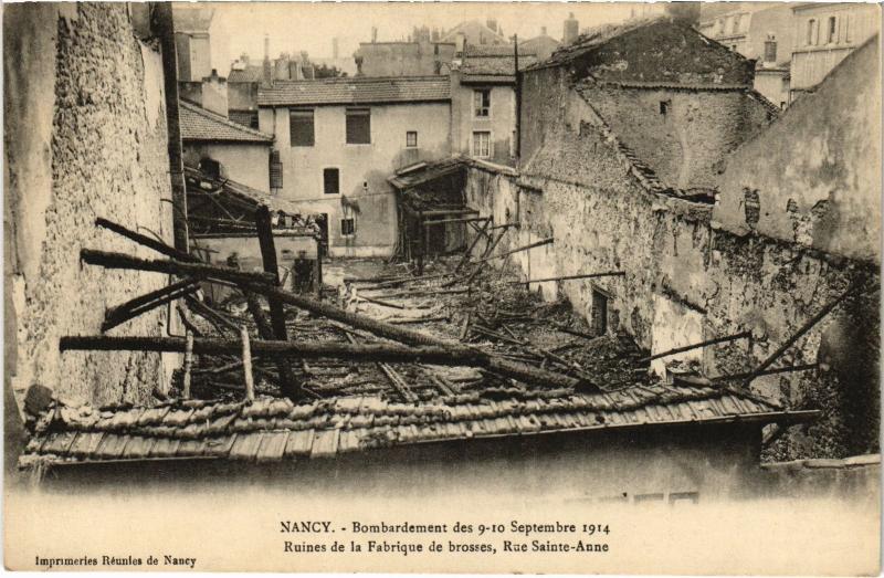 Carte postale ancienne Nancy Bombardement Ruines de la Fabrique de brosses à Nancy