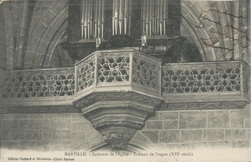 Carte postale ancienne Intérieur de l'Eglise - Tribune de l'orgue à Marville