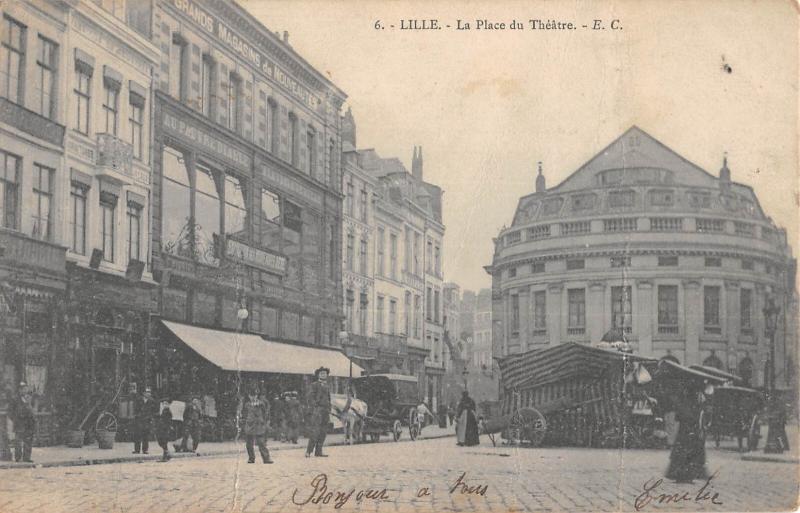 Carte postale ancienne Lille - La Place Du Theatre à Lille