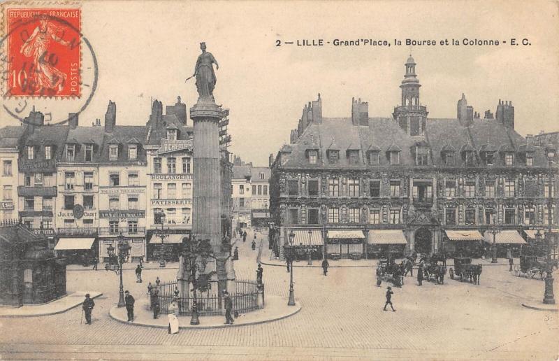 Carte postale ancienne Lille - Grand Place - La Bourse Et La Colonne à Lille