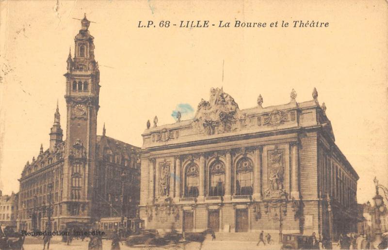 Carte postale ancienne Lille - La Bourse Et Le Theatre à Lille