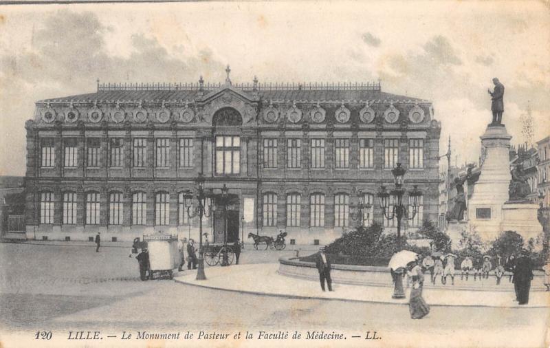 Carte postale ancienne Lille - Le Monument Pasteur Et La Faculte De Medecine à Lille