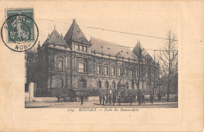 Carte postale ancienne Roubaix - Ecole Des Beaux Arts - Attelage à Roubaix