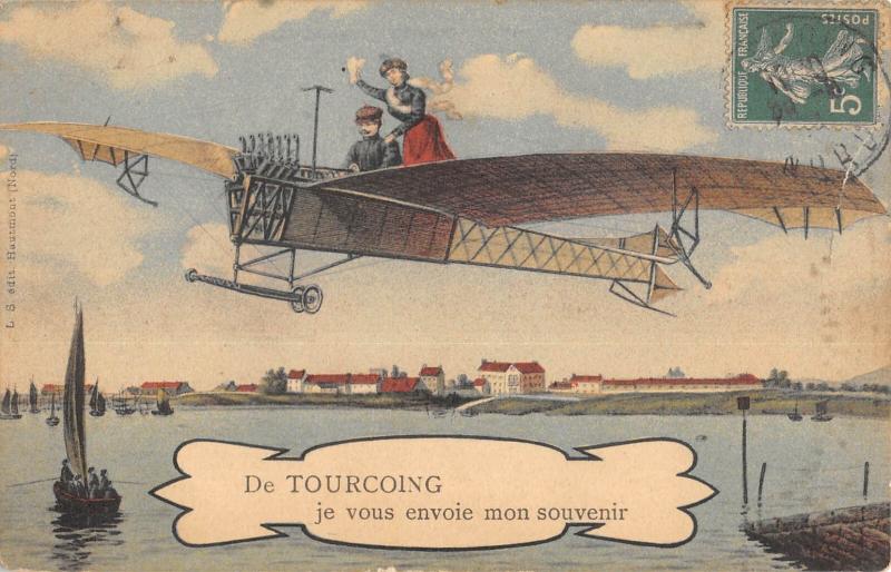 Carte postale ancienne De Tourcoing - Je Vous Envoie Mon Souvenir - Avion - Aeroplane à Tourcoing
