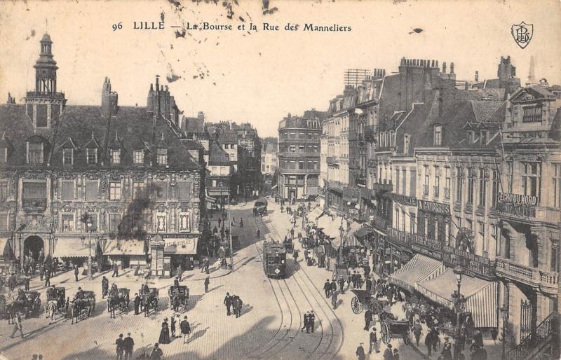 Carte postale ancienne Lille - La Bourse Et La Rue Des Manneliers à Lille