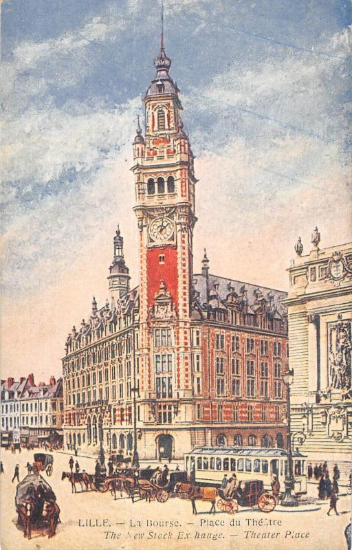 Carte postale ancienne Lille - La Bourse Place Du Theatre à Lille
