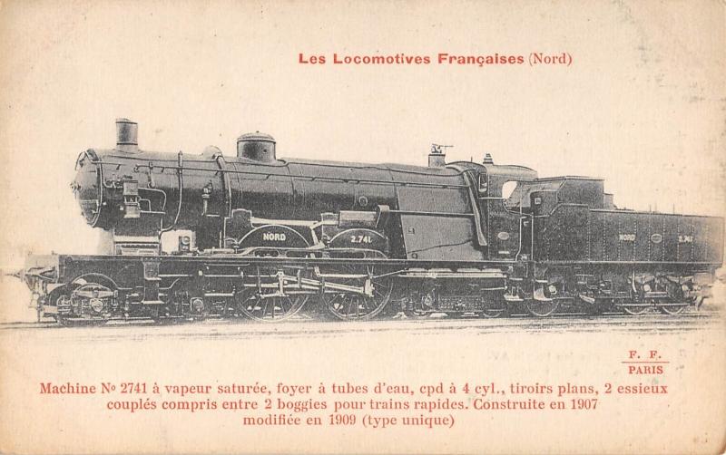 Carte postale ancienne Les Locomotives - Nord - Machine N°2741 - Train