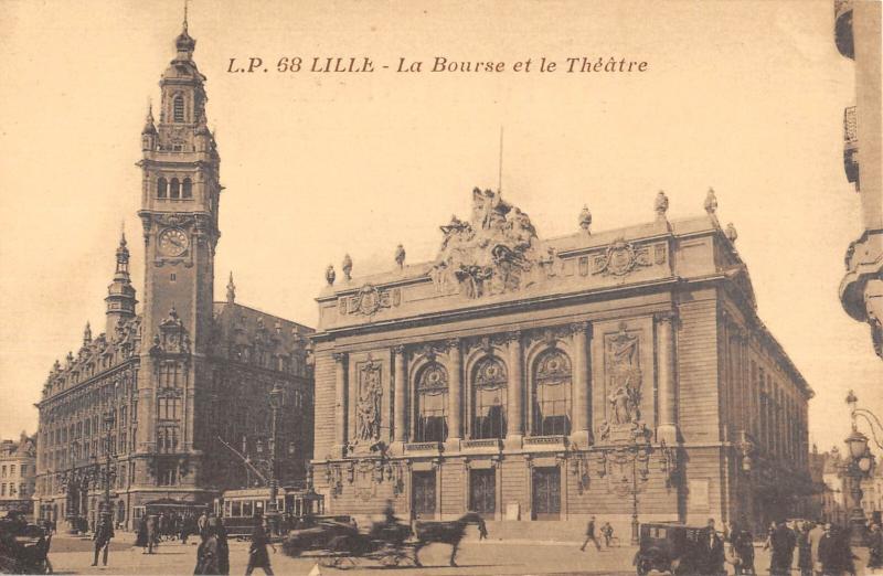 Carte postale ancienne Lille - La Bourse Et Le Theatre à Lille