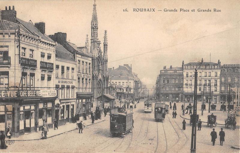 Carte postale ancienne Roubaix - La Grande Place Et Grande Rue à Roubaix