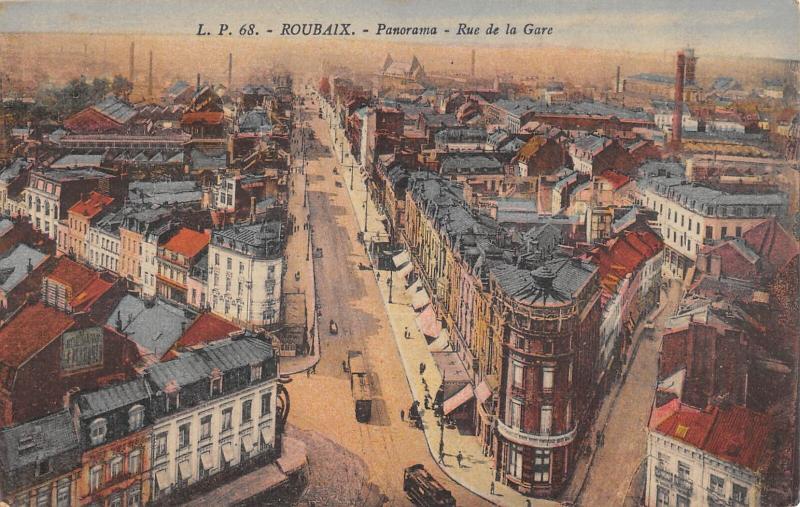 Carte postale ancienne Roubaix - Panorama Rue De La Gare à Roubaix