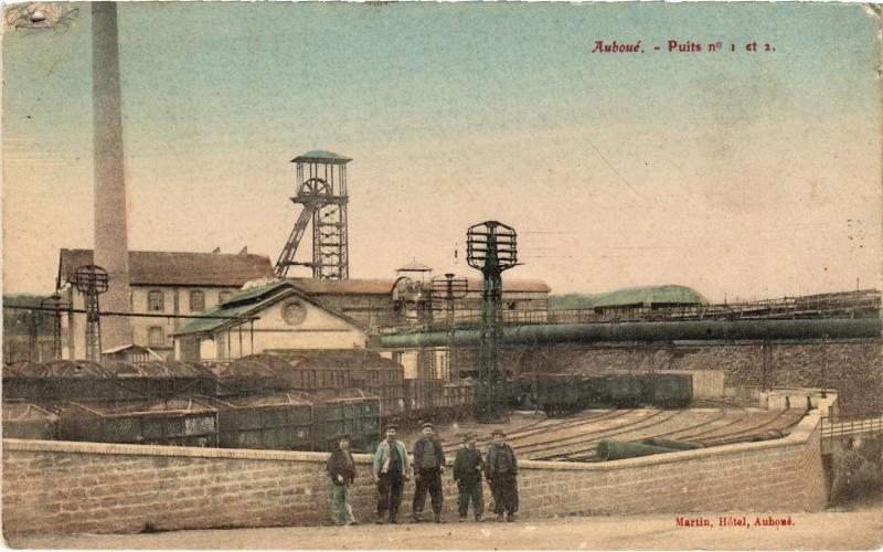 Carte postale ancienne Auboue puits no 1 et 2