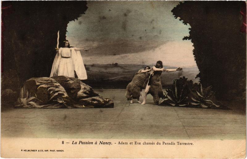 Carte postale ancienne Nancy Adam et Eve chasses du Paradis Terrestre à Nancy