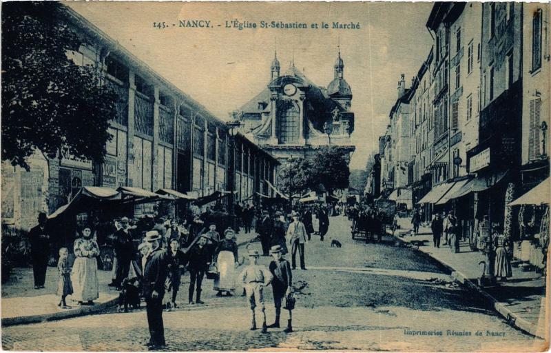 Carte postale ancienne Nancy Eglise Saint-Sebastien et le Marche à Nancy