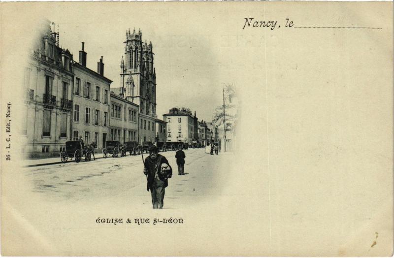Carte postale ancienne Nancy Eglise et Rue Saint-Leon à Nancy