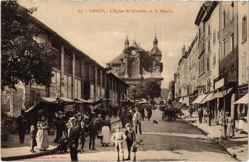 Carte postale ancienne Nancy Eglise Saint-Sebastien et le Marche à Nancy