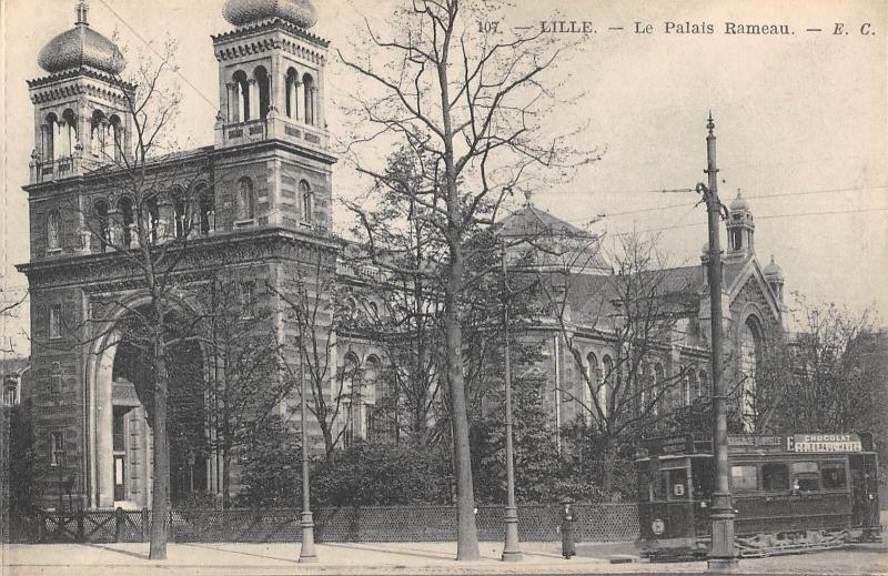 Carte postale ancienne Lille - Le Palais Rameau - Tramway à Lille