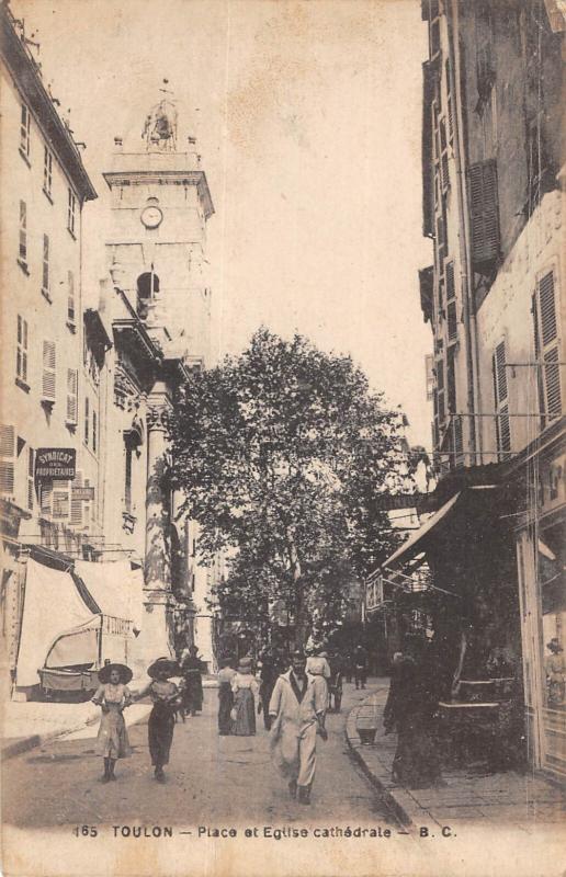 Carte postale ancienne Toulon - Place Et Eglise Cathedrale à Toulon
