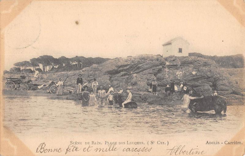 Carte postale ancienne Scene De Bain - Plage Des Lecques