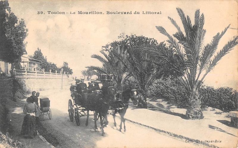 Carte postale ancienne Toulon - Le Mourillon - Boulevard Du Littoral - Attelage à Toulon
