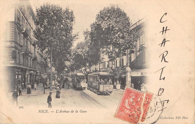 Carte postale ancienne Nice - L'Avenue De La Gare - Tramway à Nice
