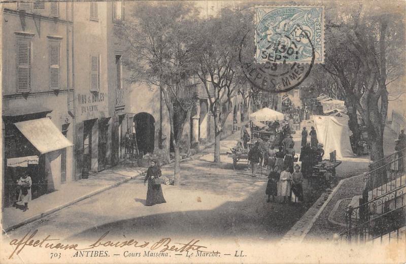 Carte postale ancienne Antibes - Cours Massena - Le Marche à Antibes