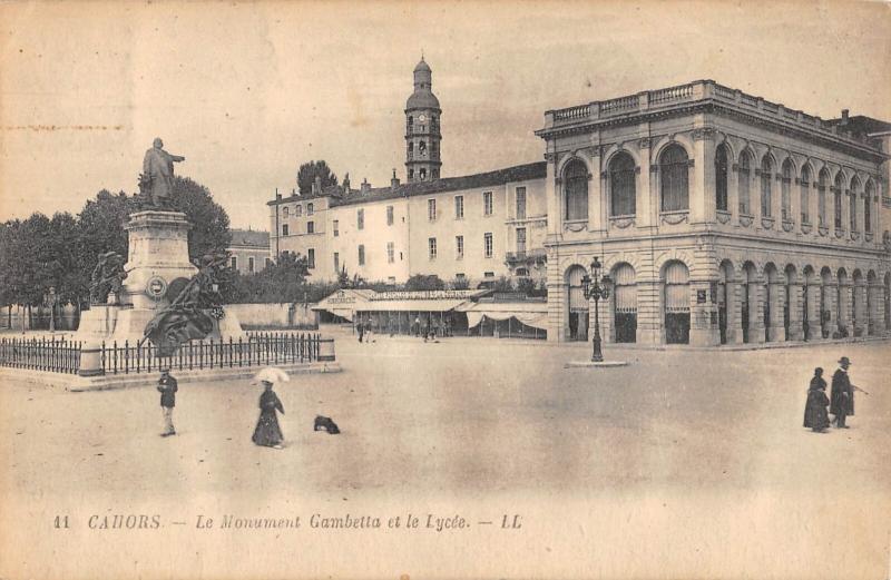 Carte postale ancienne Cahors - Le Monument Gambetta Et Le Lycee à Cahors