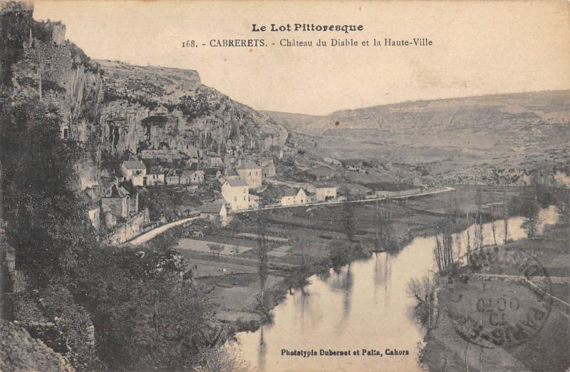 Carte postale ancienne Cabrerets - Chateau Du Diable Et La Haute Ville à Cabrerets