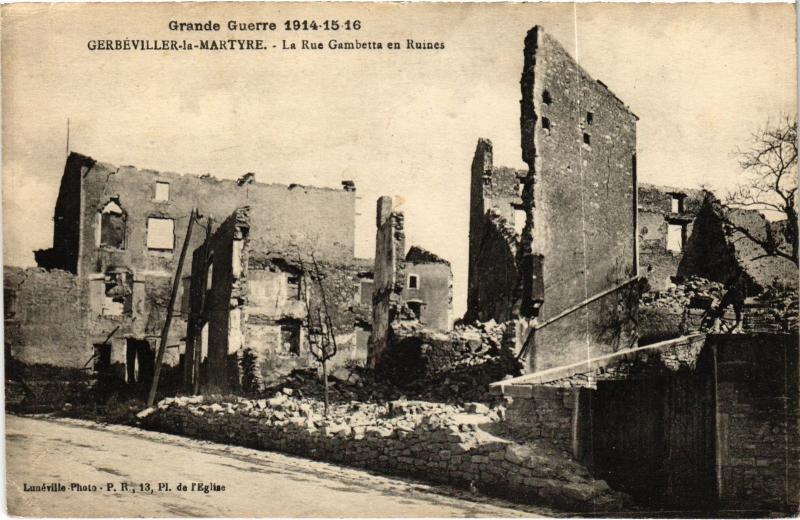 Carte postale ancienne Gerbeviller Rue Gambetta en ruines