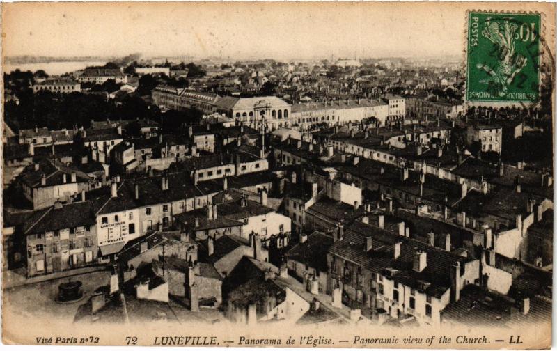 Carte postale ancienne Luneville panorama de l'Eglise