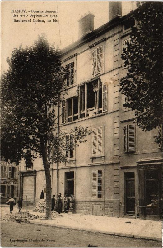 Carte postale ancienne Nancy bombardement Boulevard Lobau à Nancy