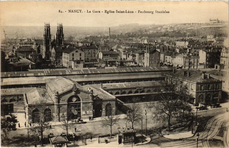Carte postale ancienne Nancy la Gare Eglise Saint-Leon à Nancy