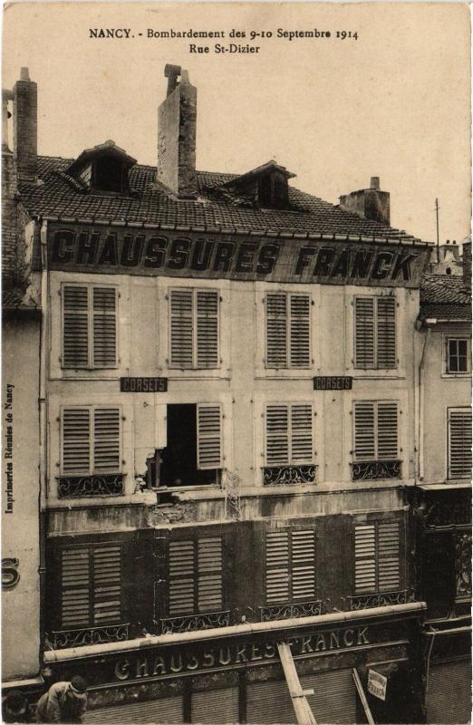 Carte postale ancienne Nancy bombardement Rue Saint-Dizier à Nancy