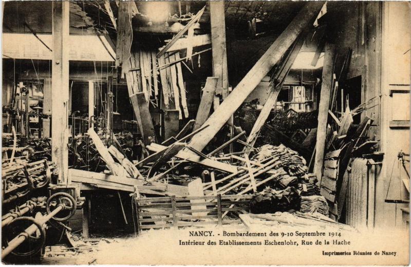 Carte postale ancienne Nancy bombardement interieur des Etablissements Eschenlohr à Nancy