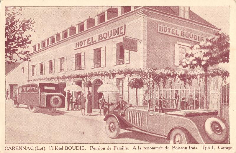 Carte postale ancienne Carennac - L'Hotel Boudie - Pension De Famille - A La Renommee Du Poisson à Carennac