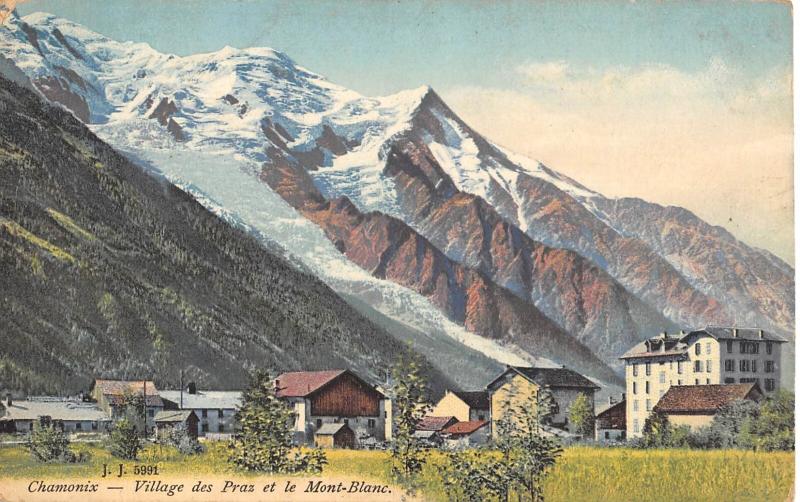 Carte postale ancienne Chamonix - Village Des Praz Et Le Mont Blanc