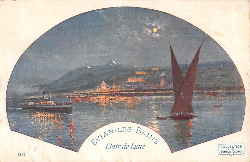Carte postale ancienne Evian Les Bains - Clair De Lune - Cpa Illustrateur - Publicite à Évian-les-Bains