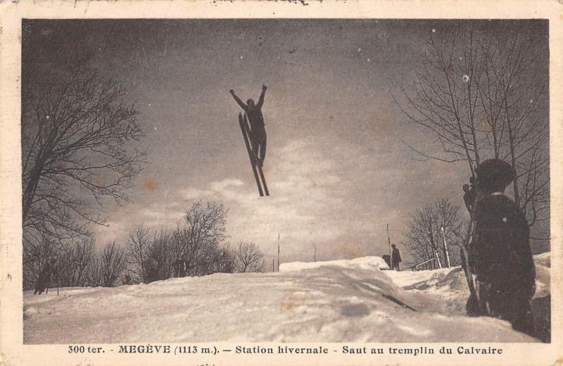 Carte postale ancienne Megeve - Saut Au Tremplin Du Calvaire à Megève