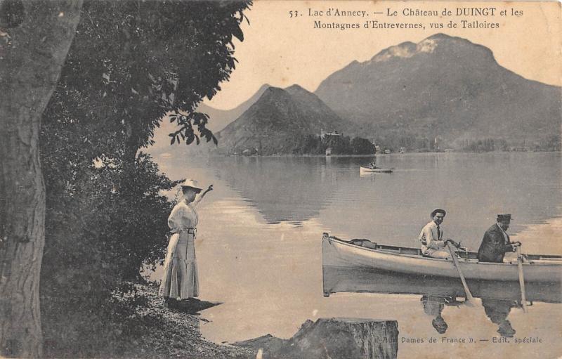Carte postale ancienne Lac D'Annecy - Le Chateau De Duingt Et Les Montagnes D'Entrevernes à Annecy
