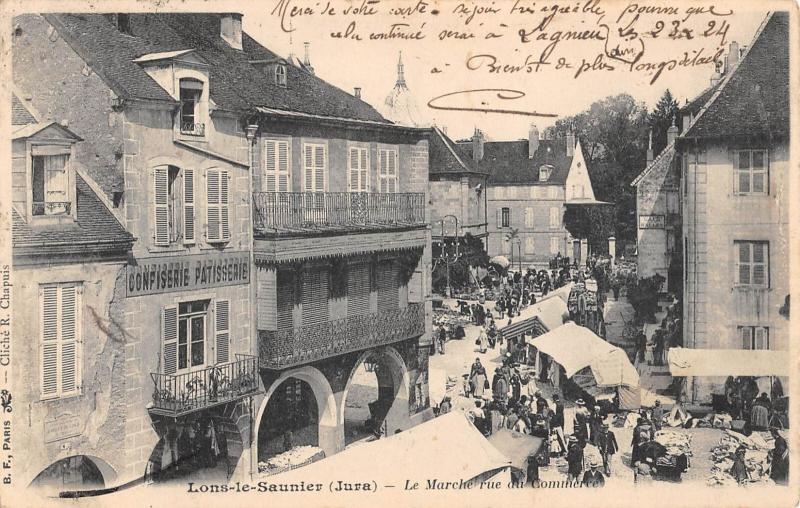 Carte postale ancienne Lons Le Saunier - Le Marche Rue Du Comemrce à Lons-le-Saunier