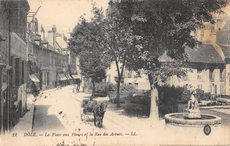 Carte postale ancienne Dole - La Place Aux Fleurs Et La Rue Des Arenes à Dole