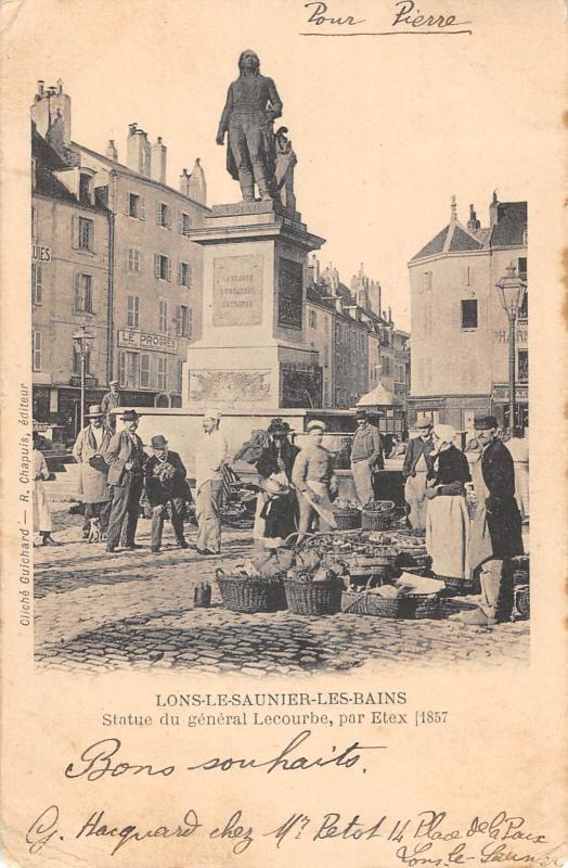 Carte postale ancienne Lons Le Saunier - Statue Lecourbe - Marche à Lons-le-Saunier