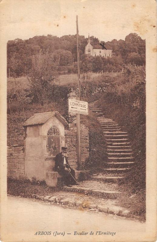 Carte postale ancienne Arbois - Escalier De L'Ermitage à Arbois