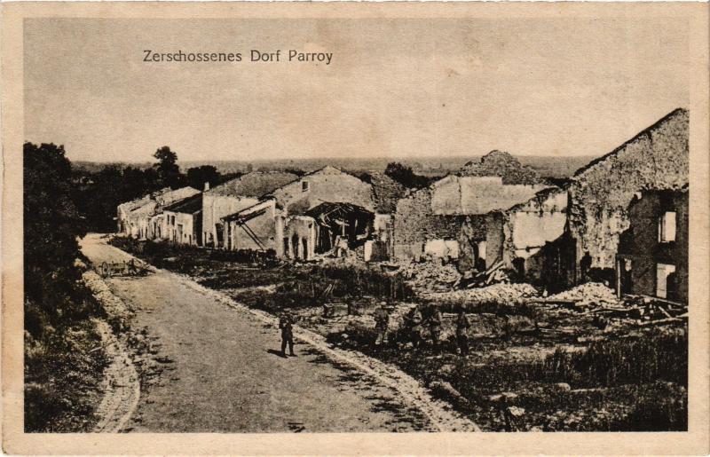 Carte postale ancienne Zerschossenes Dorf Parroy à Parroy