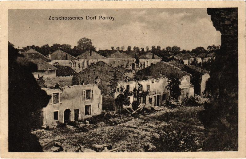 Carte postale ancienne Zerschossenes Dorf Parroy à Parroy