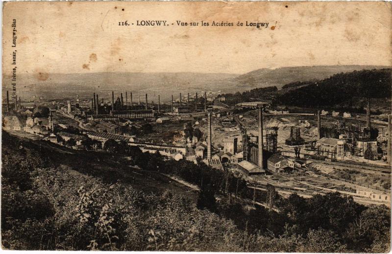 Carte postale ancienne Longwy vue sur les Acieries à Longwy