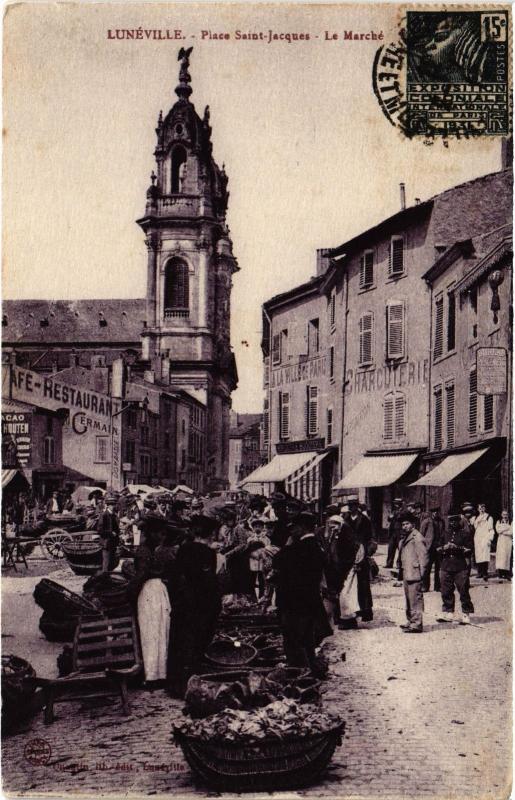 Carte postale ancienne Luneville Place Saint-Jacques le marche