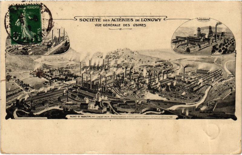 Carte postale ancienne Longwy vue generale des usines à Longwy